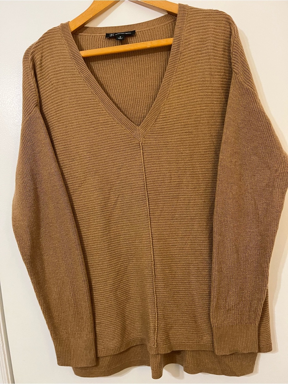 INC International Concepts Brown V-Neck Ribbed Pullover Sweater